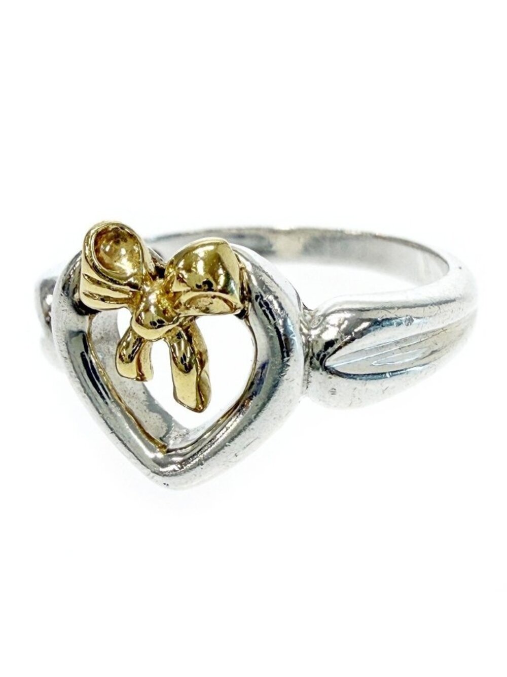 Tiffany & Co Silver Gold Heart Ribbon Ring